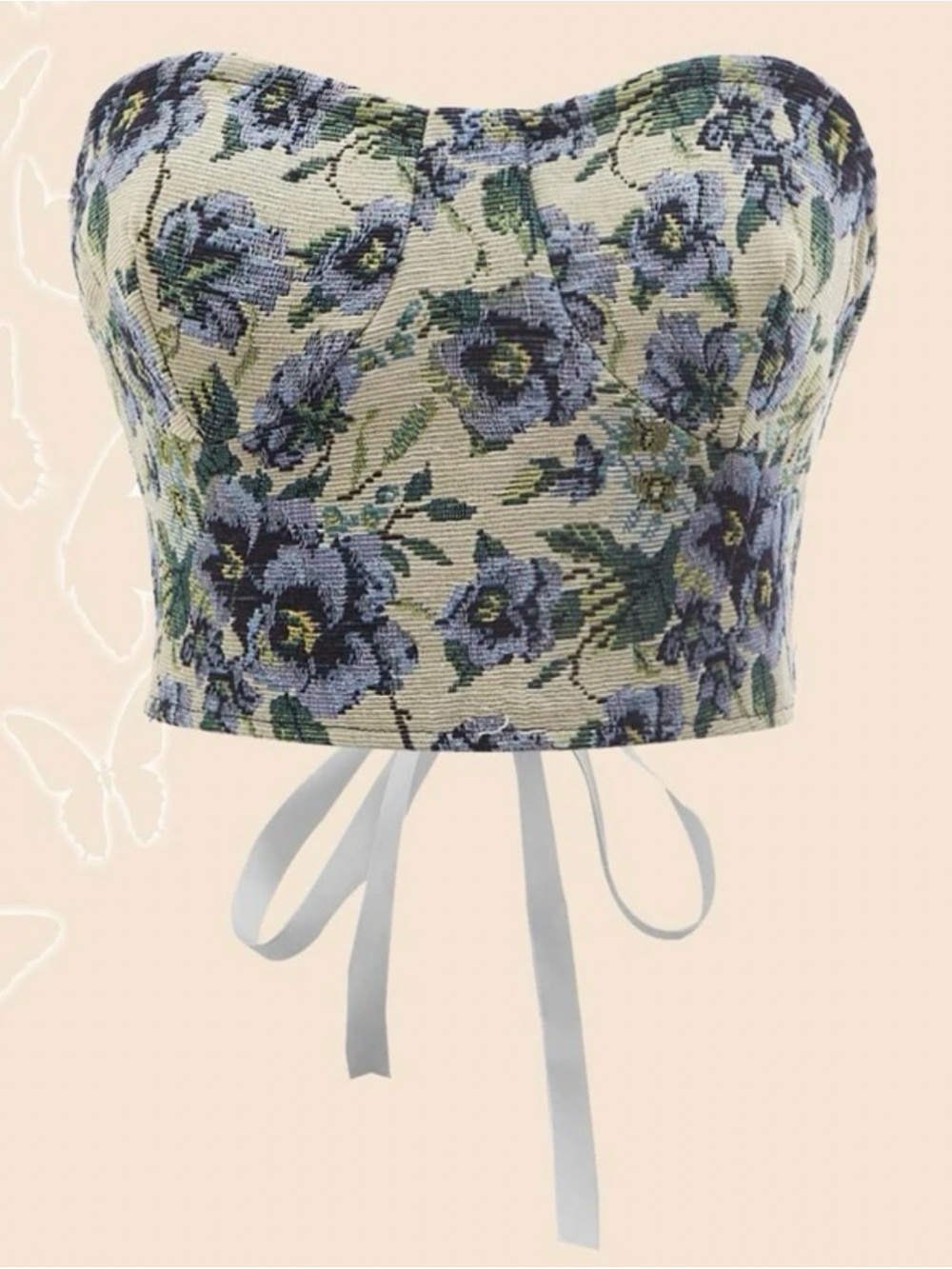 Floral Lace-Up Back Bustier Tube Top